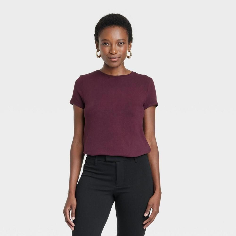 Women's Short Sleeve Brushed Knit T-Shirt - a New Day Burgundy M